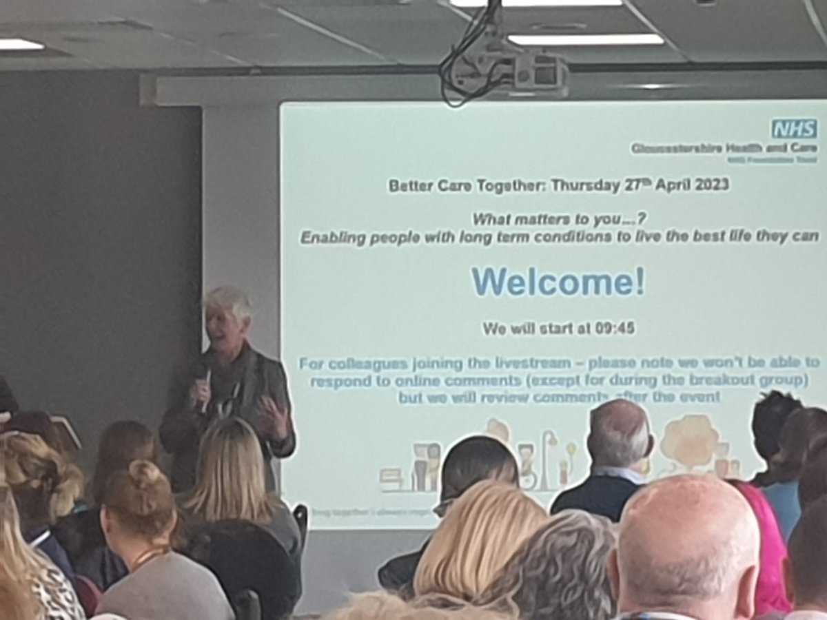 Our Chair @IngridMBarker is welcoming guests to today's Better Care Together event on personalised care at @Gloucesterrugby @NHSGlos @One_Glos @InclusionGlos @inde_trust @GlosCC @BarnwoodTrust @NHSEngland @SouthWestIPC @HealthwatchGlos @mssocietyuk @longfieldcare @SuicideCrisis