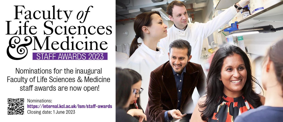🗣️ Make your colleague’s day and nominate them for a #FoLSMStaffAward before 1 June

Value the people who make a difference to the life of the faculty every day ☺️

Scan the QR code or visit: internal.kcl.ac.uk/lsm/staff-awar…