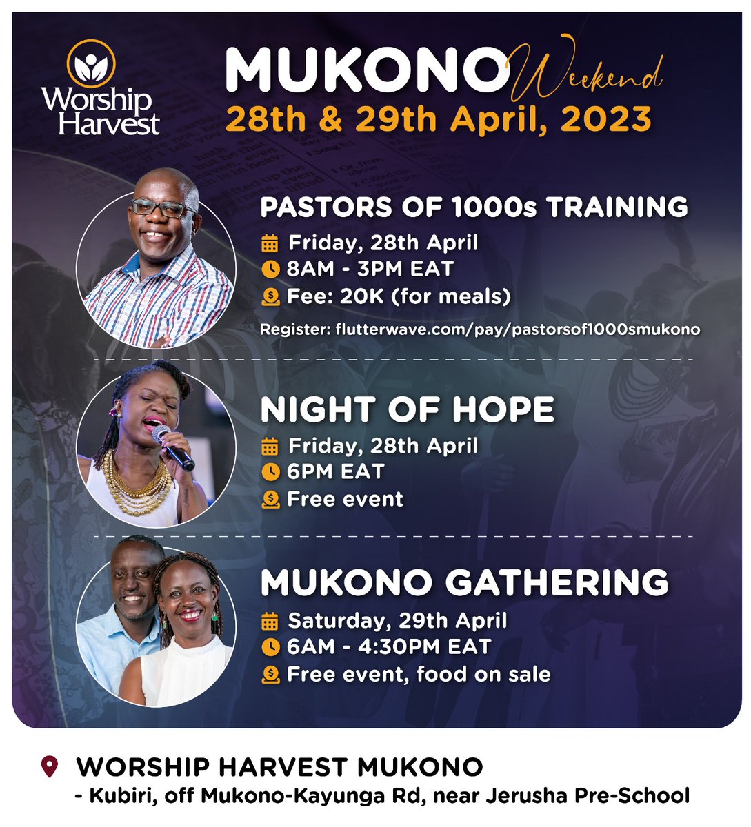 worship_harvest's tweet photo. #MukonoWeekend #WHMukono Cathedral happening this Week
โ๏ธ#PastorsOf1000s Training
@Shs. 20,000 to facilitate your meals of the day.
Register here๐
https://t.co/cbc9wrwTwu
๐ธ#NightOfHope
๐Event
Mukono Gathering
Event
Register here๐
https://t.co/3BI6BBC7sy
#WorshipHarvest https://t.co/kIstvr47Cn