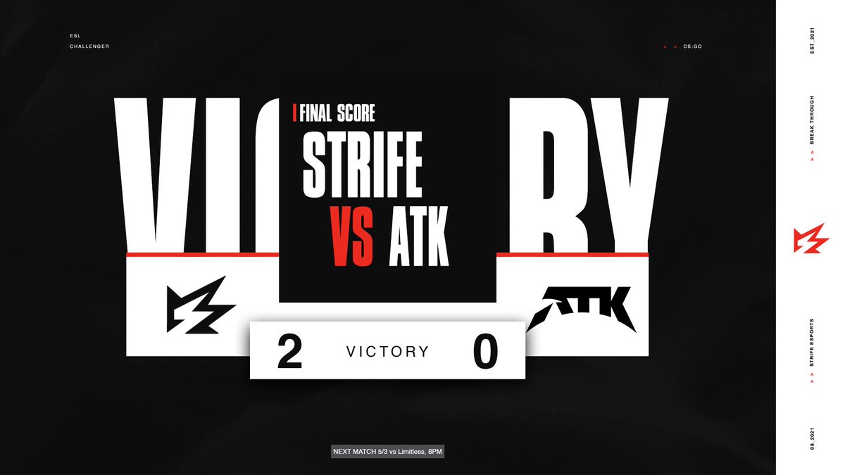 WE TAKE THE FIRST WIN OF THE SEASON! GGs @ATKesportsGG as we move on 1-0 in ECL! Thank you Paul for stepping in! (I know him as Paul because we are chill like that.) @ariscsgo_ We will play @GGLimitless next week for our second matchup! #BreakingThrough💥