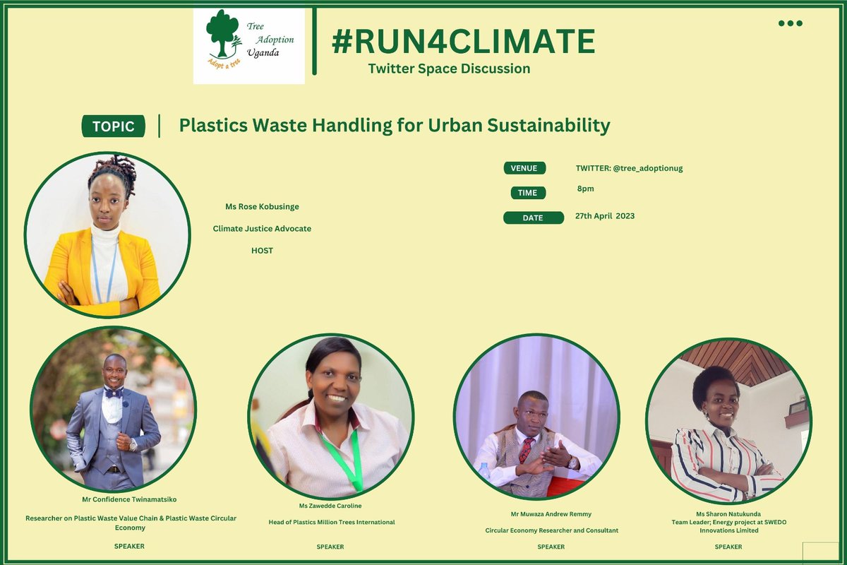 leanshan1's tweet photo. I will be speaking today @tree_adoptionug on the Topic "Plastic Waste handling for urban sustainability" and how youth can be engaged in proper waste handling and management.

Don't miss today at 8:00pm
@Greenhomeland1 @SWEDOempower @Y4Cofficial @Sdg13Un https://t.co/j8C1KfX34W