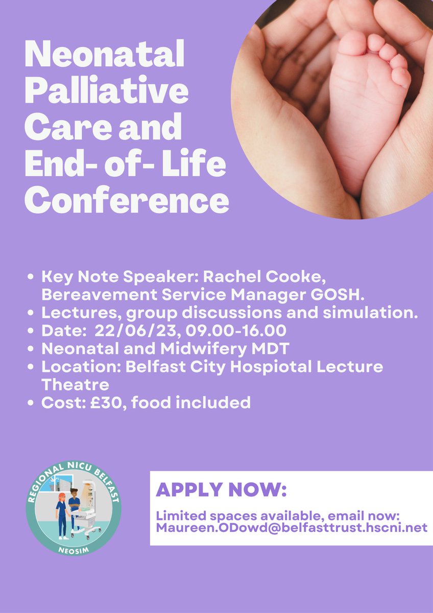 NeoSim Team (@neosimedrjms) on Twitter photo โญ๏ธ Neonatal Palliative Care and End-of-Life Conference
๐๏ธ22/06/23
๐ฅBelfast City Hospital
๐Sign up now
<a href="/NNAUK1/">Neonatal Nurses Association (NNA)</a> <a href="/NeoTRIPs1/">NeoTRIPS</a> <a href="/ni_pear/">NI PEAR</a> <a href="/SimEdRBHSC/">Kids Sim Ed team</a> <a href="/ups_tweets/">UlsterPaediatricSoc</a> <a href="/RCPCHIreland/">RCPCHIreland</a> <a href="/BelfastRcm/">RCM Belfast Branch</a> <a href="/nicupodcast/">The Incubator Podcast</a> @AntrimSUPERteam <a href="/_NIMDTA/">NIMDTA</a> <a href="/QUBMedEd/">QUB Centre for Medical Education</a> <a href="/QUBSONM/">QUBNursing&Midwifery</a> <a href="/QUBInterSim/">QUB Simulation Centre</a> <a href="/RCN_NI/">RCN Northern Ireland</a> <a href="/NeonatalSurgery/">Neonatal Surgery</a> โญ๏ธ Neonatal Palliative Care and End-of-Life Conference
๐๏ธ22/06/23
๐ฅBelfast City Hospital
๐Sign up now
<a href="/NNAUK1/">Neonatal Nurses Association (NNA)</a> <a href="/NeoTRIPs1/">NeoTRIPS</a> <a href="/ni_pear/">NI PEAR</a> <a href="/SimEdRBHSC/">Kids Sim Ed team</a> <a href="/ups_tweets/">UlsterPaediatricSoc</a> <a href="/RCPCHIreland/">RCPCHIreland</a> <a href="/BelfastRcm/">RCM Belfast Branch</a> <a href="/nicupodcast/">The Incubator Podcast</a> @AntrimSUPERteam <a href="/_NIMDTA/">NIMDTA</a> <a href="/QUBMedEd/">QUB Centre for Medical Education</a> <a href="/QUBSONM/">QUBNursing&Midwifery</a> <a href="/QUBInterSim/">QUB Simulation Centre</a> <a href="/RCN_NI/">RCN Northern Ireland</a> <a href="/NeonatalSurgery/">Neonatal Surgery</a>