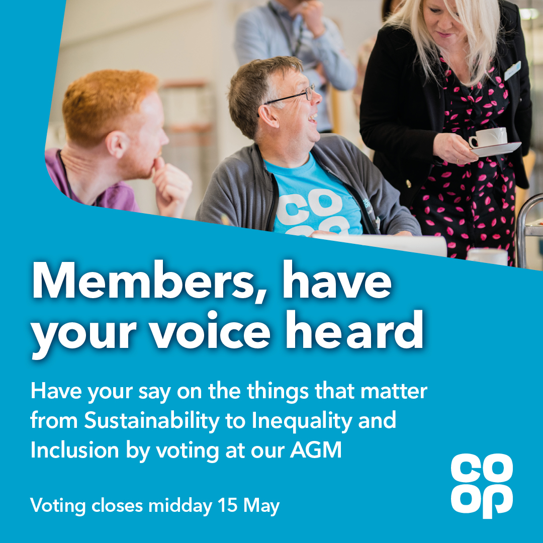 Calling all eligible <a href="/coopuk/">Co-op</a> Members.  You have until midday 15th May to have your say and vote on important motions 🗳️ Find out more and vote here ➡️coop.uk/3xLiyeO