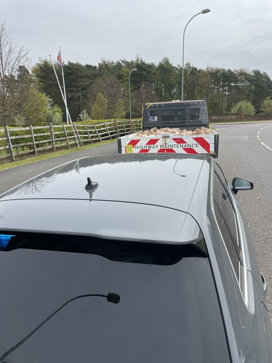 Transit van followed for a short distance from Corby to Kettering, the load was insecure and needed a sheet or netting to stop any part of it falling from the vehicle. The rear leaf springs were unhappy 🙁, overweight. #reported <a href="/Northants_RPT/">Northants Roads Policing Team</a>