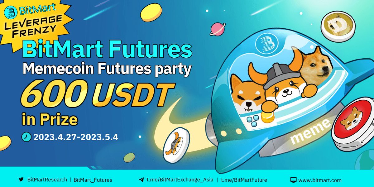 BitMartResearch's tweet photo. 💸Leverage Frenzy💸
🙋Come and join the Memecoin Futures Party!!!

🎁Prize Pool: 600 USDT in meme coins

🙌Rules
🔹Follow @BitMartResearch &amp; @BitMart_Futures
🔹RT &amp; Tag 3 frds
🔹Join https://t.co/2Ct0IlNidd
🔹Fill https://t.co/cheKN3j6jl https://t.co/58TBhSpPvE