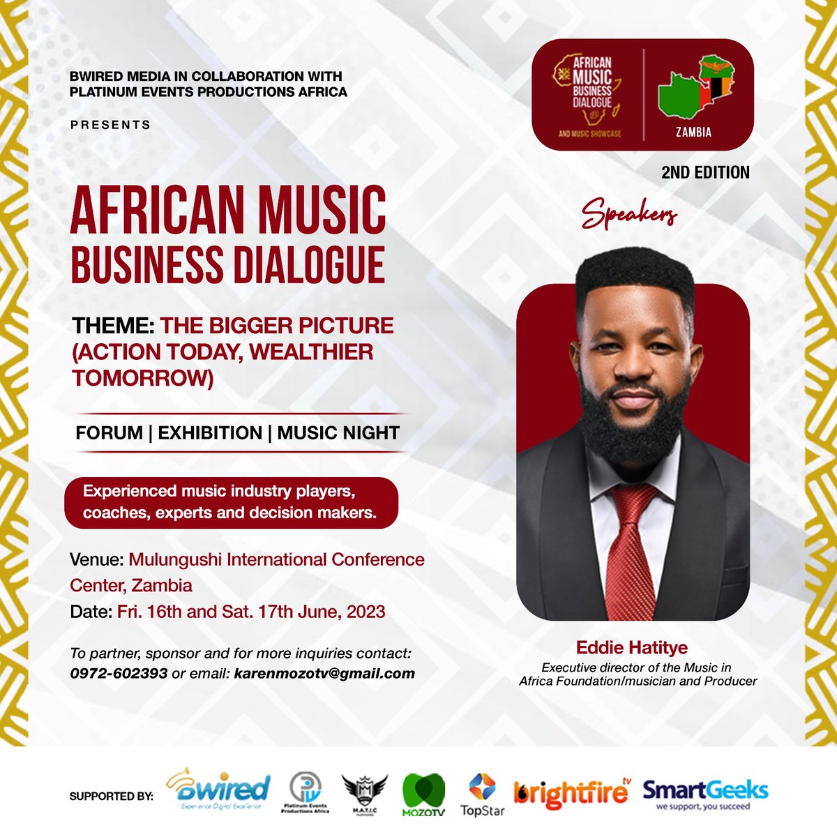 #MeetTheSpeakers @eddiehatitye 
Music Producer/Part of Music duo Epic Minds and Director of Music in Africa Foundation. Signup for #AMBDZambia at africanmusicbusinessdialogue.com