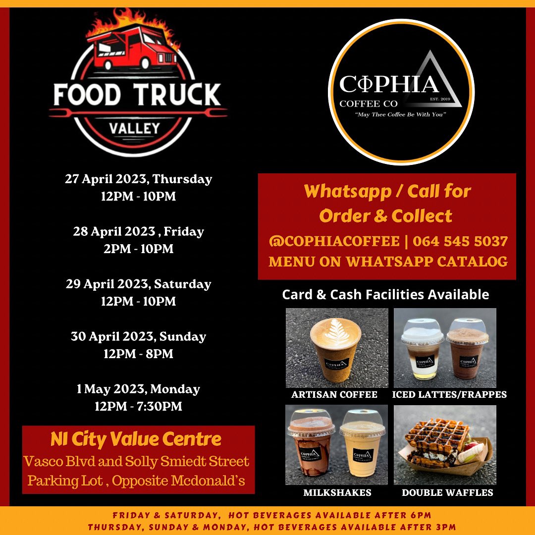 Cophia Coffee Co Cosplay Competition 🦹🏻‍♀️🦸🏻‍♂️🦸🏻‍♀️🦸🏽🦹🏾🦸🏼‍♂️🧝🏻‍♀️🧙🏽🧝🏼‍♂️🧛🏼‍♀️🧌🧙🏽🧟🧚🏾‍♂️

Join in on the Fun this weekend 😃

Rules are as follows!

Catch us at Food Truck Valley, N1 City! 😃
📲 0645455037 

#cosplay #cophiacoffee #cophiacoffeeftv #foodtruckvalley #capetown #southafrica #coffee