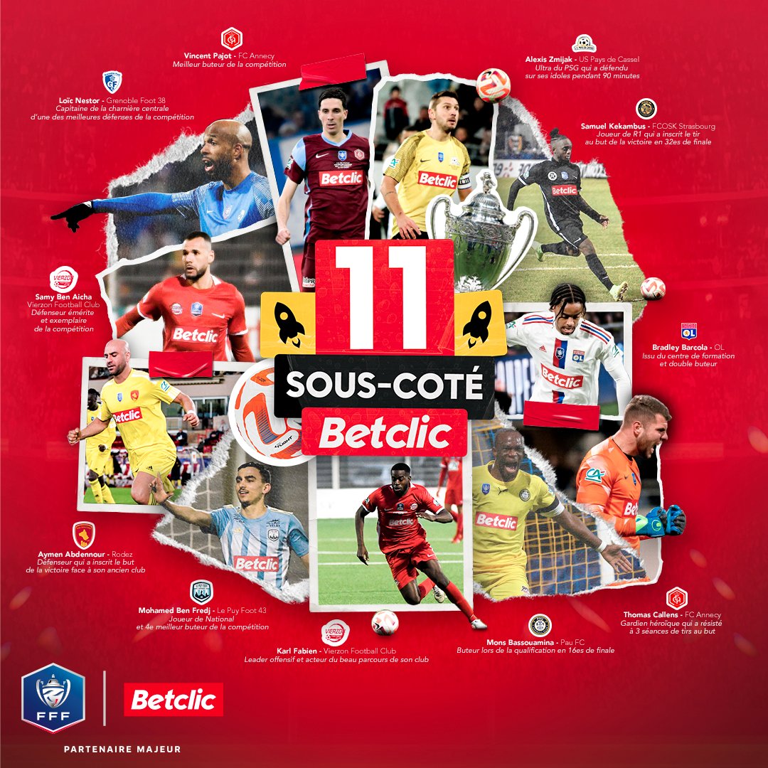 Betclic's tweet photo. La compo finale du #11SousCoté de la compétition 👏

Pour l'occasion, tu veux vivre la finale de la @coupedefrance plus fort en allant au stade ? 👀

🎁 11 x 2 places à gagner 
🍀 RT + Follow @Betclic pour participer 
📆 Tirage au sort le 28/04 à 12h