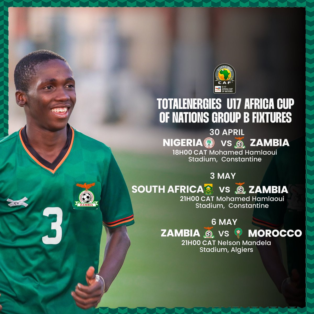 Mark Your Calendar! #U17AFCON Zambia Matches