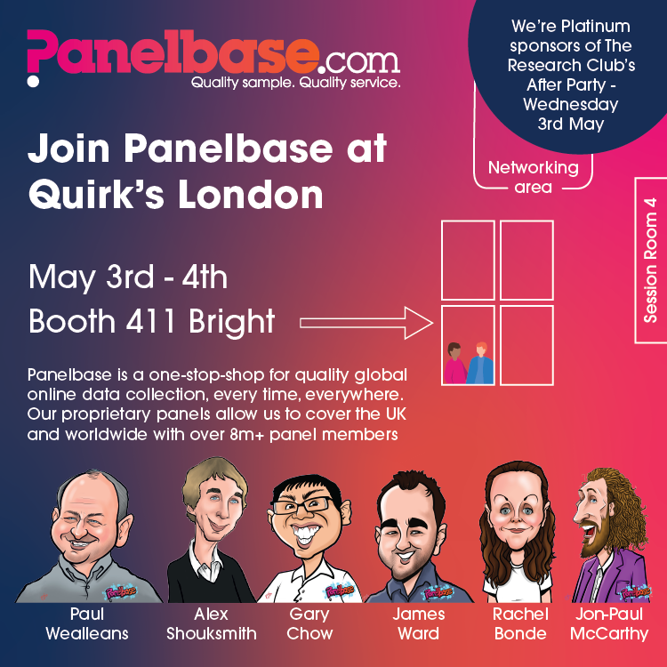 From May 3rd - 4th the team will be attending <a href="/QuirksMR/">Quirk's Media #MRX</a> London at booth 411 Bright. We will be joined by the fantastic <a href="/Caricatureshack/">Jon-Paul</a>🎨
 
On Wednesday evening the team will be heading across to All Bar One for <a href="/TheResearchClub/">The Research Club</a> Networking After Party!

#mrx #networkingevent