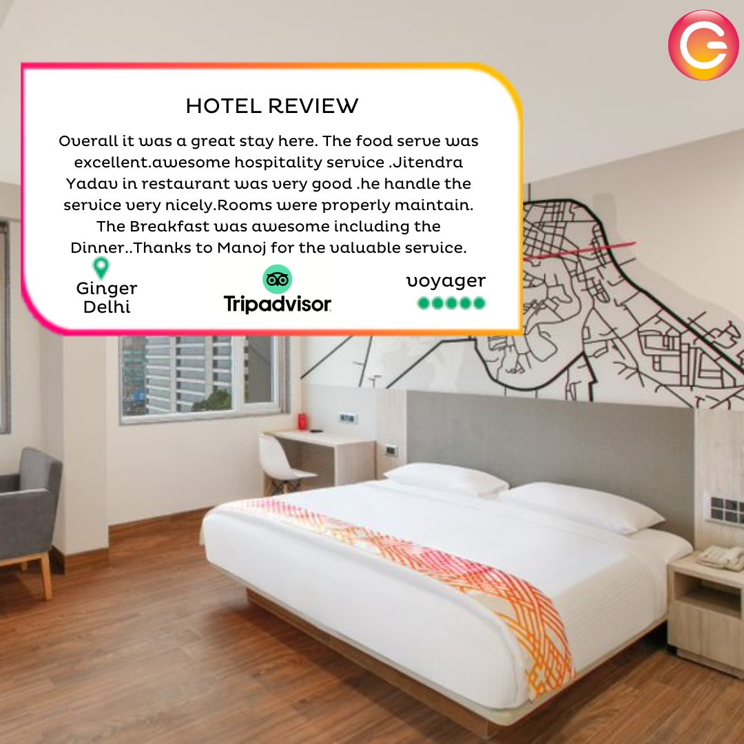 Satisfying our guests and making their stay memorable is what Ginger strives for! Here’s a big thank you for visiting us.

#TripAdvisor #GuestReview #GingerHotels #Ginger5GSafetyAssurance #ResponsibleHospitality #HappyGuests #ReimagineGinger #LeanLuxe #HospitalityAtItsBest