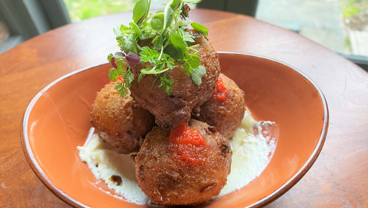 shakervillageky's tweet photo. Trust us when we tell you that we have the BEST hush puppies you've ever tasted - made with creamed corn, Kenny's Farmhouse Cheese, garden hot sauce & Shaker honey! And, don't miss out on the beer cheese. https://t.co/nbbqQSni9i
#ShakerVillageKY #TrusteesTable https://t.co/mxxS8uxSPL