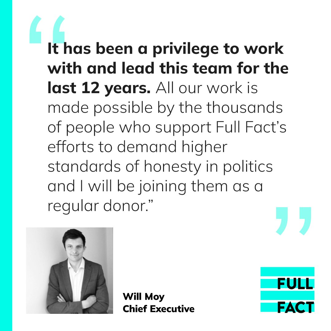 FullFact's tweet photo. Will Moy, who has led our team of fact checkers and campaigners since 2010, will stand down later this year to join @CampbellReviews as CEO.

Read more from @puzzlesthewill on our blog: https://t.co/oEKWs0CGaB https://t.co/JBEbI9aVmF