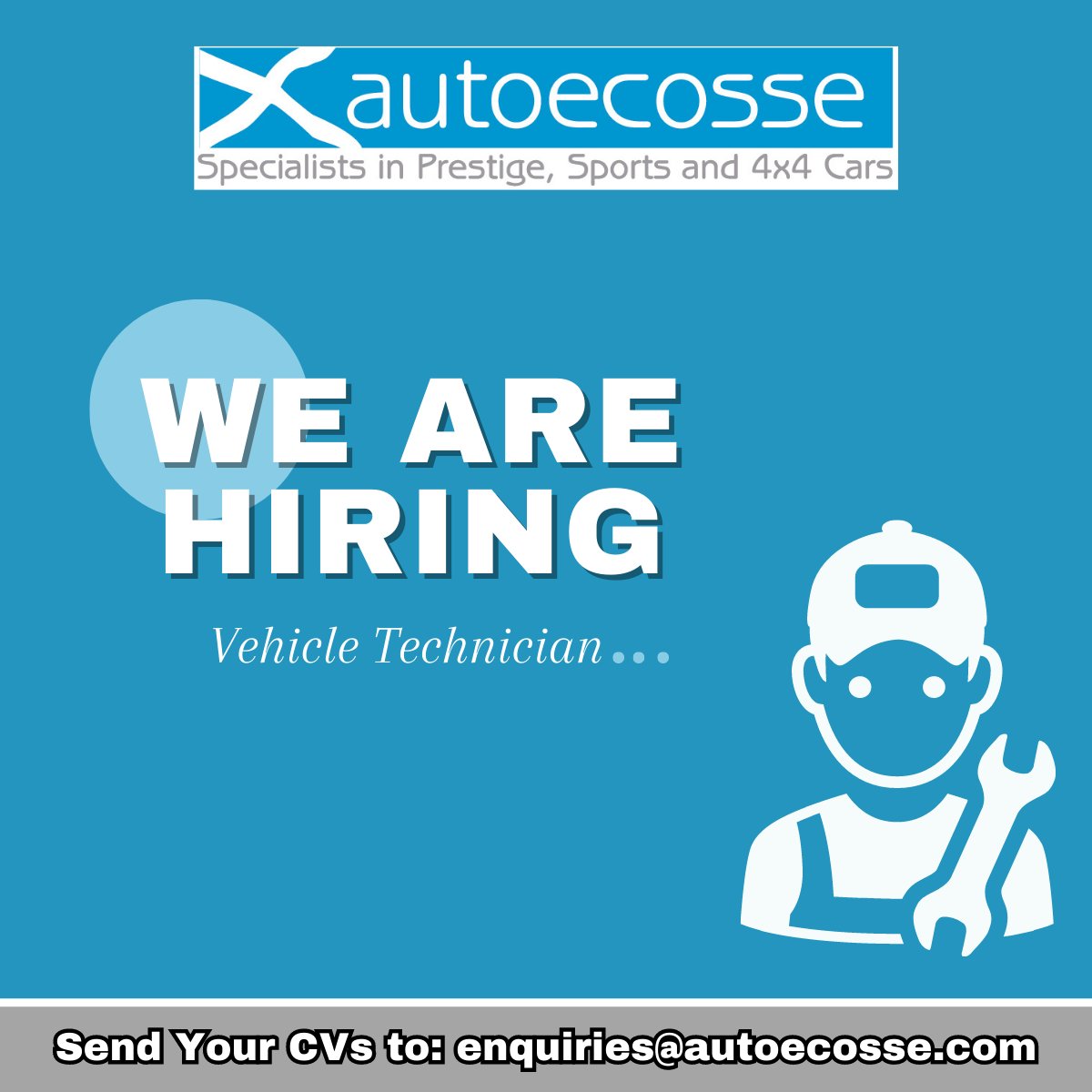 We're hiring a Vehicle Technician in Dundee.

You'll be responsible for providing high-quality servicing, maintenance, and repairs to vehicles. Requirements: 2+ years of experience, ability to diagnose faults, and a full UK driving license.

Competitive salary offered.