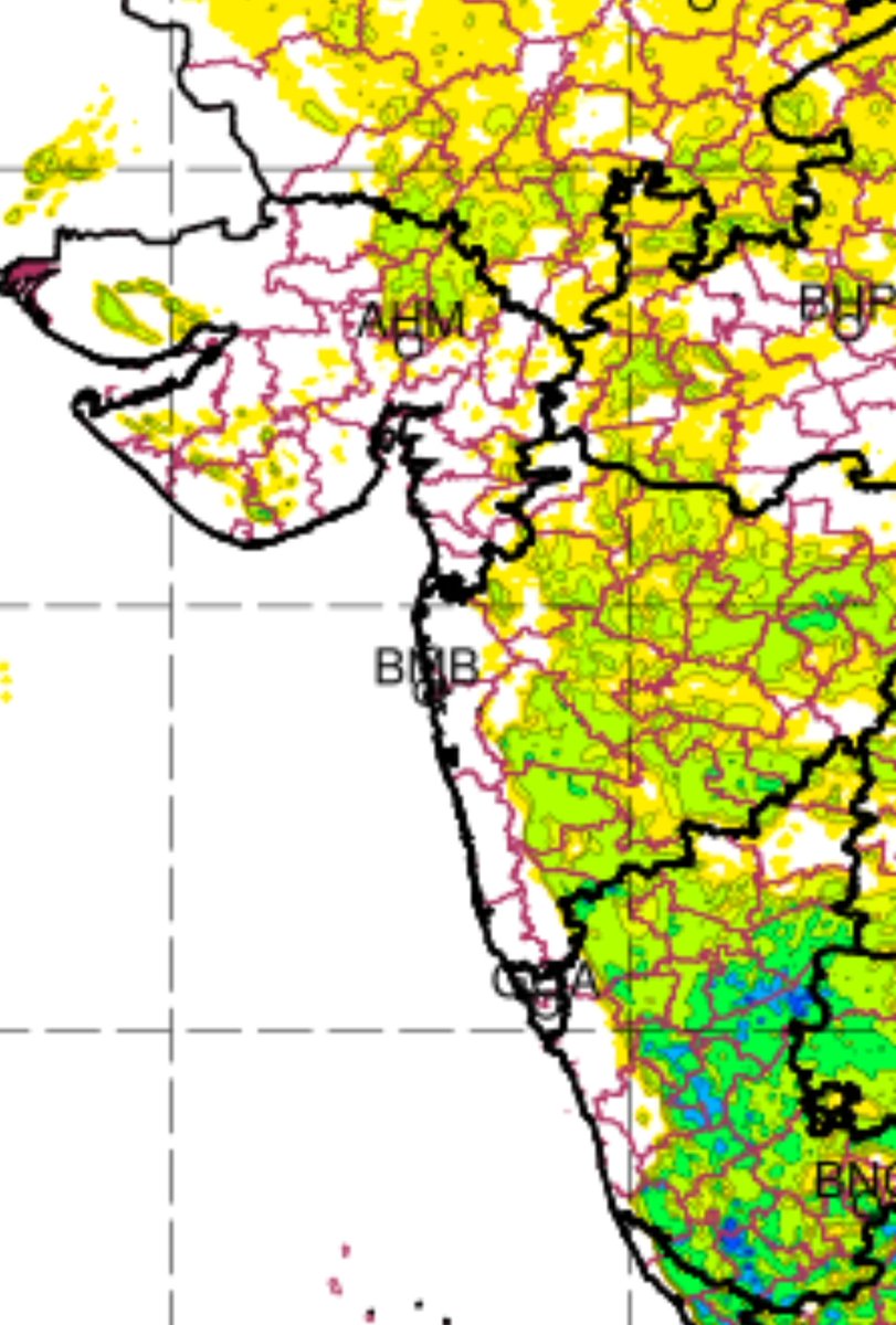 shetty_athreya's tweet photo. IMD's high resolution 3km WRF model shows good chances of some #MumbaiRains, especially interiors of #NaviMumbai, #Kalyan #Dombivli tomorrow and Saturday. This model is pretty good at rainfall distribution.
Next week looks wetter than this week. Will have an update out later
2/2 https://t.co/d8l3LFSMrh