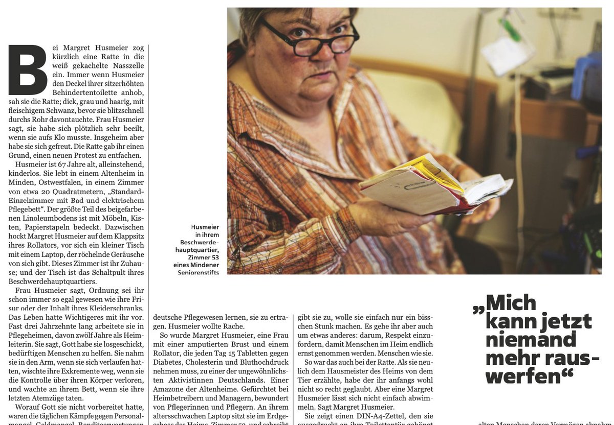 kaiserinberlin's tweet image. Für den aktuellen @sternde habe ich über eine der coolsten + streitlustigsten Frauen geschrieben, die ich je getroffen hab. Frau Husmeier leitete früher ein Altenheim, verzweifelte am dt. Pflegesystem. Nun schlägt sie als Heimbewohnerin zurück. Special thanks an @benjamin_piel