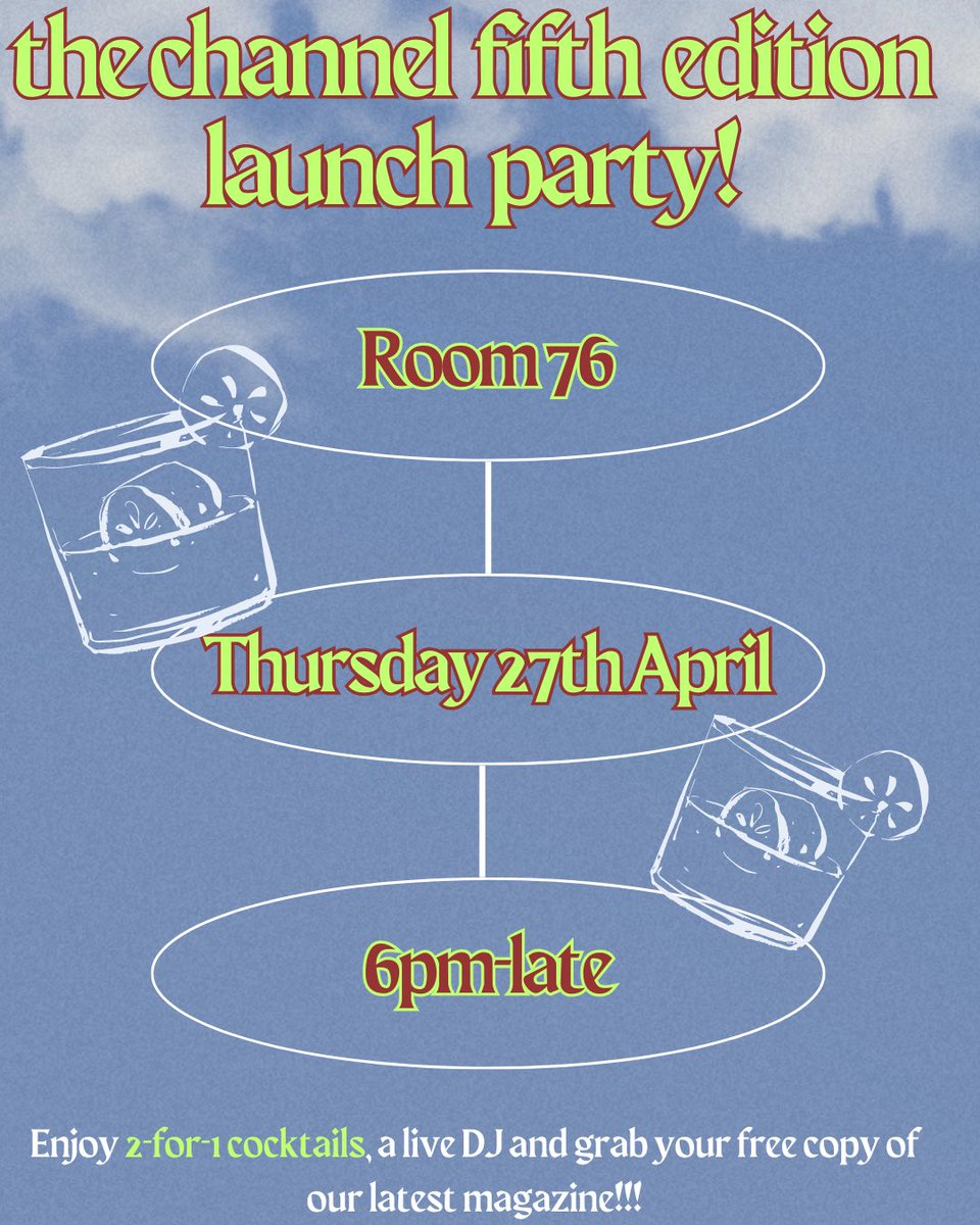 TheChannel_Sus's tweet photo. Reminder that our Fifth Edition Launch Party is happening tonight! Come grab your free copy (and 2-4-1 cocktails!) in Room 76 from 6pm 🥳🪩 https://t.co/JZHBDd3vUh