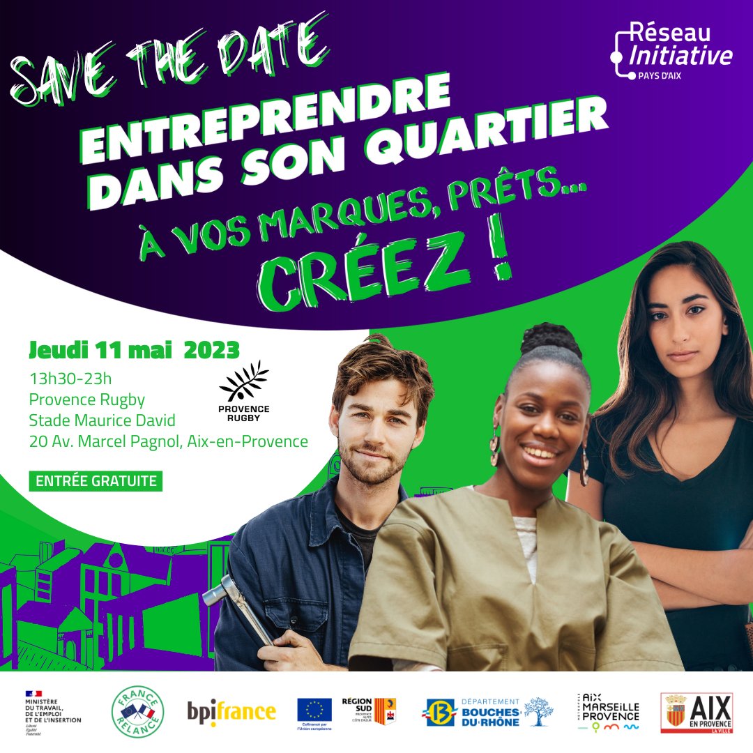 [𝗠𝗜𝗖𝗥𝗢𝗖𝗥𝗘𝗗𝗜𝗧 𝗣𝗥𝗢] Créa-Sol vous attend le 11 mai à #EntreprendredansSonQuartier organisé par <a href="/InitiativeAix/">Initiative Pays d'Aix</a> au Stade Maurice David à Aix 
👉 Inscription &amp; infos : ow.ly/awNT50NP9M4
#microcrédit #aixmaville <a href="/Bpifrance/">Bpifrance</a> <a href="/departement13/">Département des Bouches-du-Rhône</a> <a href="/AMPMetropole/">Métropole Aix-Marseille-Provence</a> <a href="/MaRegionSud/">Région Sud</a>