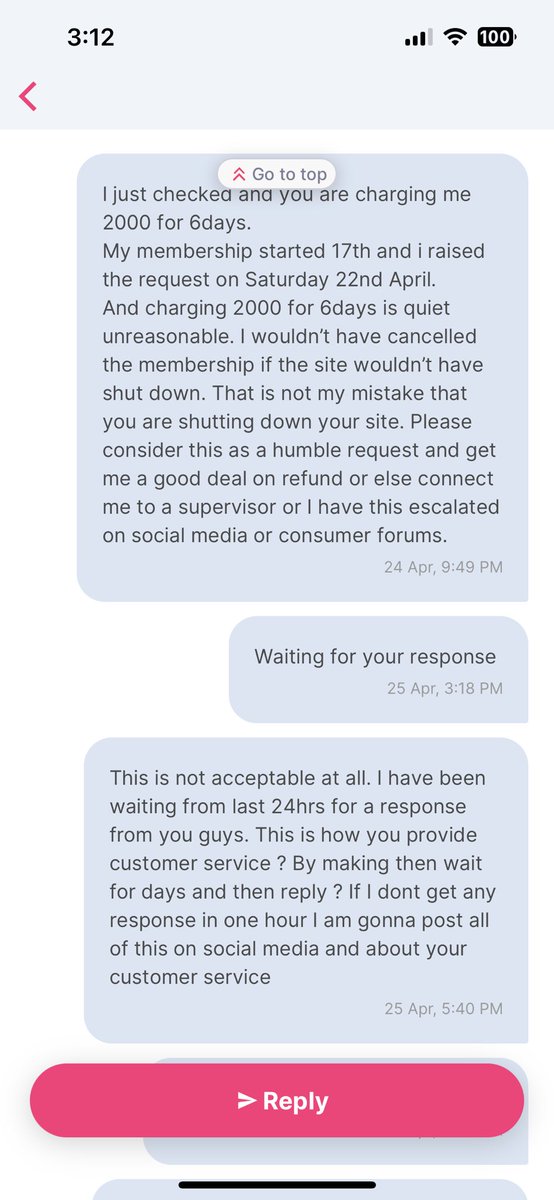 being__sahil's tweet photo. @cultfitOfficial i have been chasing up for a response from 24Th april and I am not getting any reply. Your whats chat service is pathetic. They just keep transferring the chat to Arun and then Usha M. Then again back to Arun then Usha M again. 
I want a call back arranged ASAP https://t.co/eALUM1F5Va