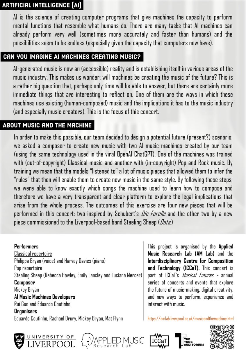 We are very grateful to the many people that joined the "Music and the Machine" concert yesterday. We hope that it has sparked interesting thoughts and conversations. A special thanks to the <a href="/TungAuditorium/">The Tung Auditorium</a> team for their great work and for helping us make this event possible.