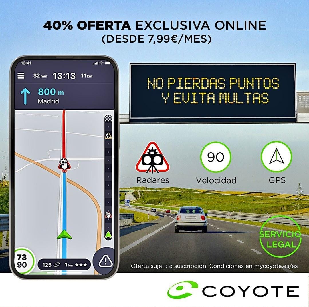 Coyote_ES's tweet photo. PROMO ESPECIAL: 40% de descuento de la app Coyote (radares, alertas tráfico, navegación gps), sin publicidad.  Visita nuestra web https://t.co/zTo165Sq4I o llámanos al 911232440 de L -V de 9 -19h https://t.co/dtBaC6zmep