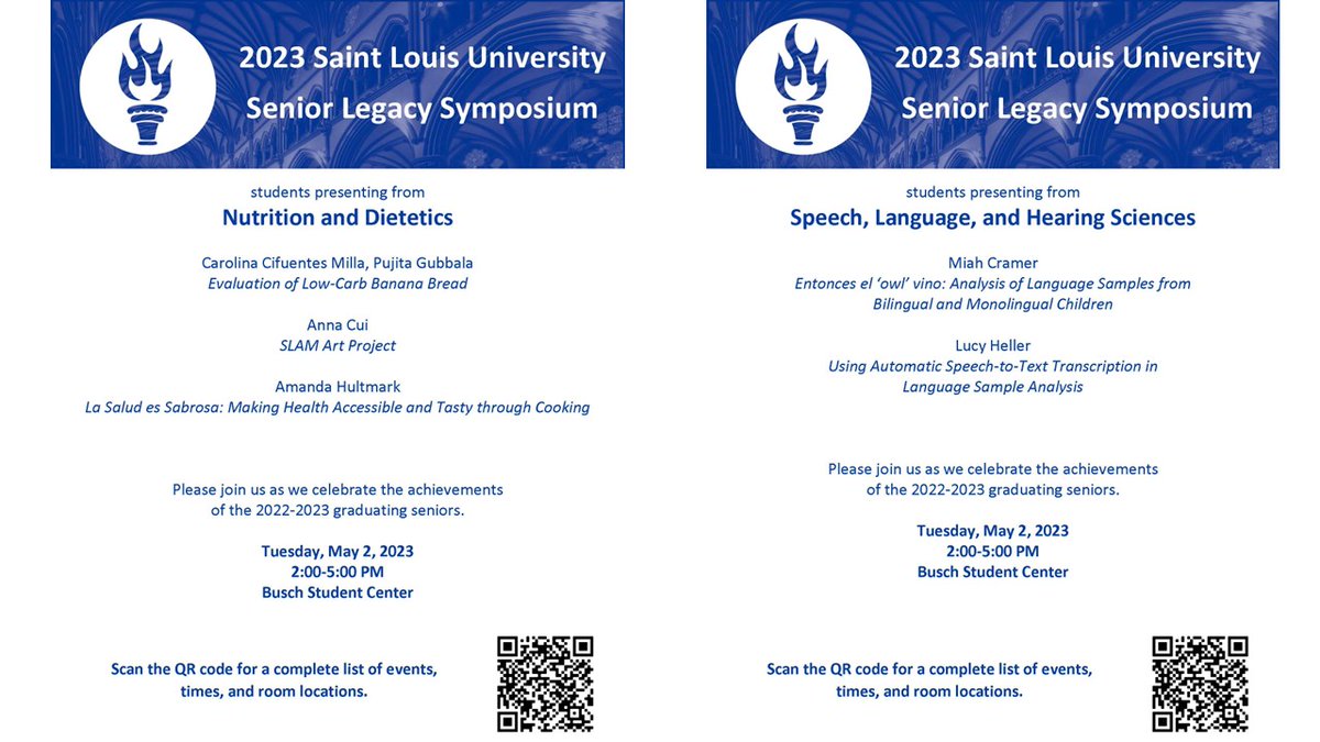 sludchs's tweet photo. Congratulations to Doisy College of Health Sciences students presenting undergraduate research at the SLU Senior Legacy Symposium on Tuesday, May 2, 2023 at the Busch Student Center!
#DCHSlife #DCHSresearch #SLUresearch
@SLU_Official @SLUHealthNews
https://t.co/DSzdd8wfc8 https://t.co/Td8xgPoJVc