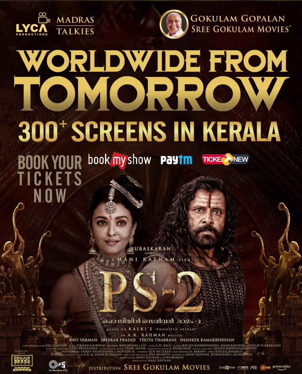 #PS2 Hitting 300+ Screens in Kerala ⚔️🔥

Yes, We are ready to watch the battle #PonniyinSelvan2 #CholasAreBack

#ManiRatnam @arrahman
@Karthi_Offl @chiyaan @actor_jayamravi @trishtrashers @LycaProductions @MadrasTalkies_ @GokulamMovies @TipsOfficial12