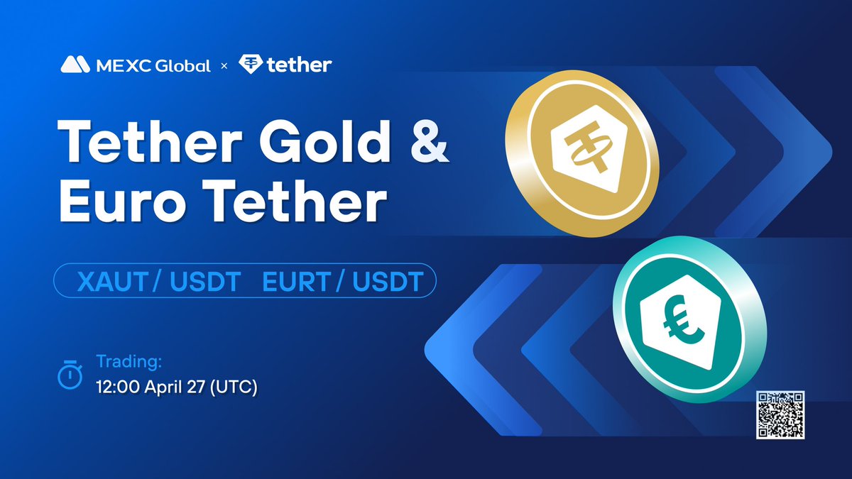 Happy to announce that the #Tether Kickstarter has concluded and $XAUT  $EURT will list on @MEXC_Global! 🔹Deposit: Opened 🔹 XAUT/USDT & EURT/USDT  Trading in the Innovation Zone: Apr 27, 12:00 (UTC) Details:
