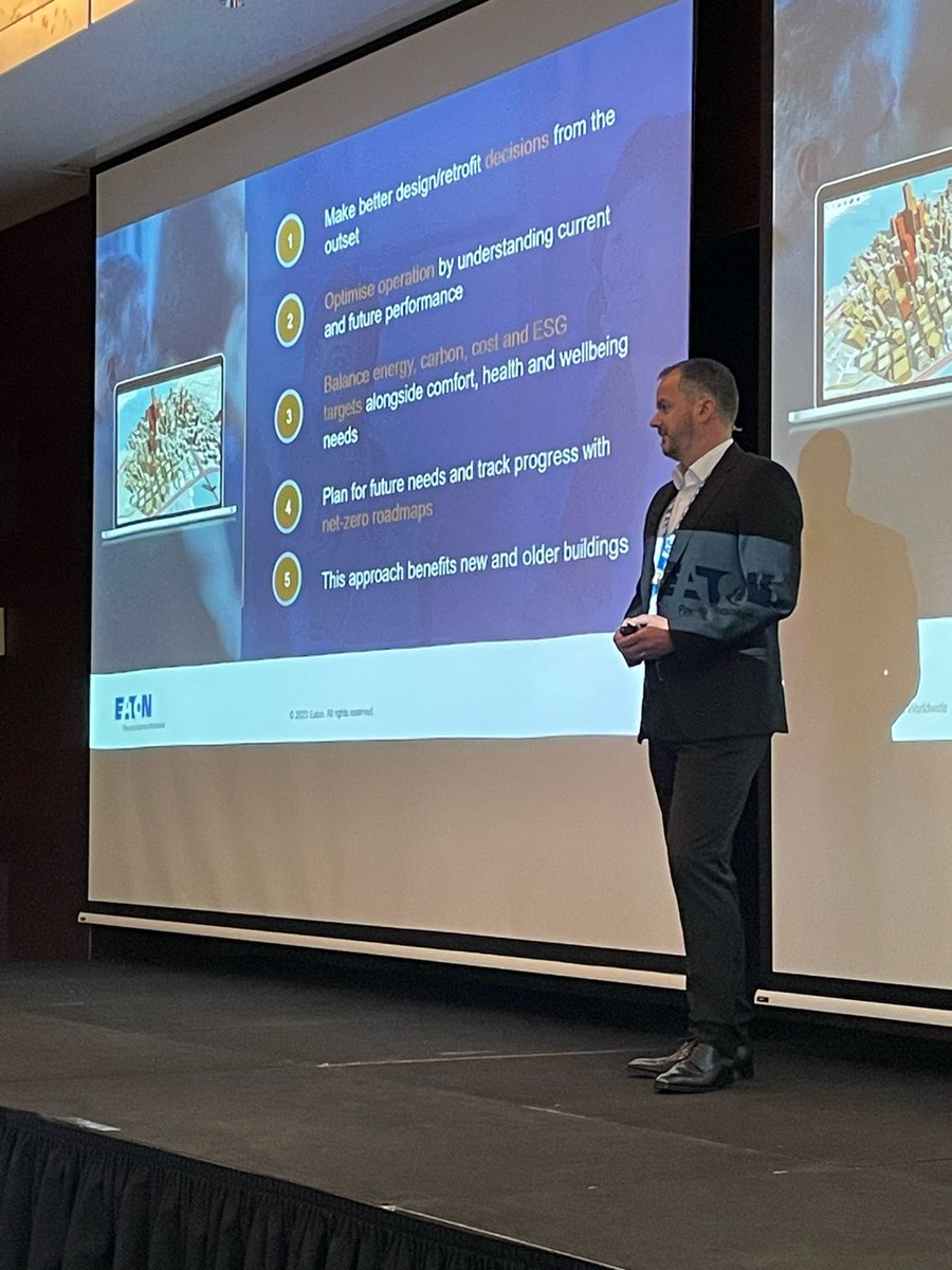 IESVE's tweet photo. We’re excited to be at #EatonTechSummit this week in Lausanne, Switzerland showcasing how our Digital Twin technology can support @eatoncorp #BuildingAsAGrid offering. https://t.co/nSK0hvR1MC