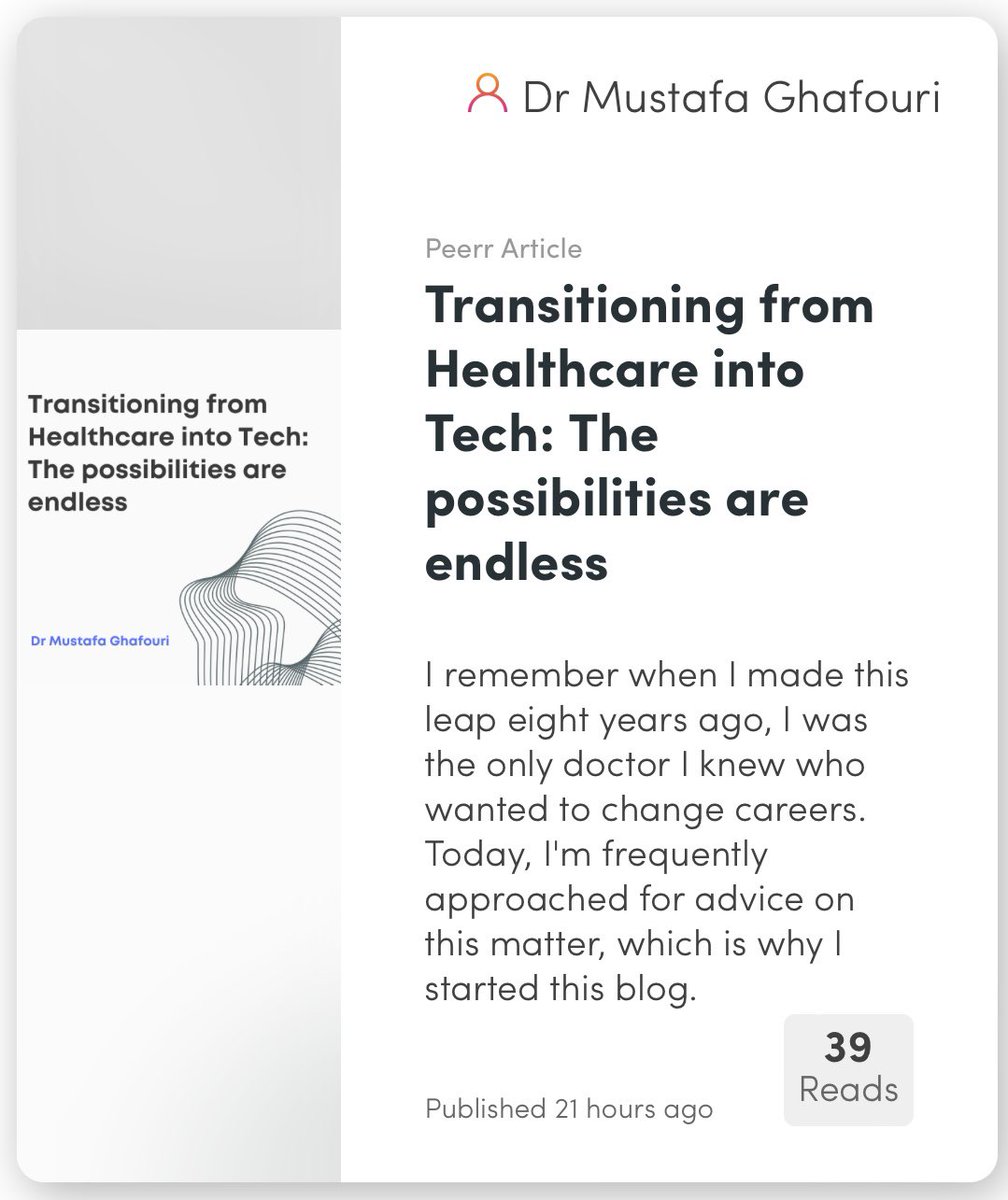 There are many roles clinicians can do within tech despite not knowing how to write a single line of code. There are also pros and cons from pay, lifestyle and responsibilities. This article summaries it all super well. peerr.io/article/transi…