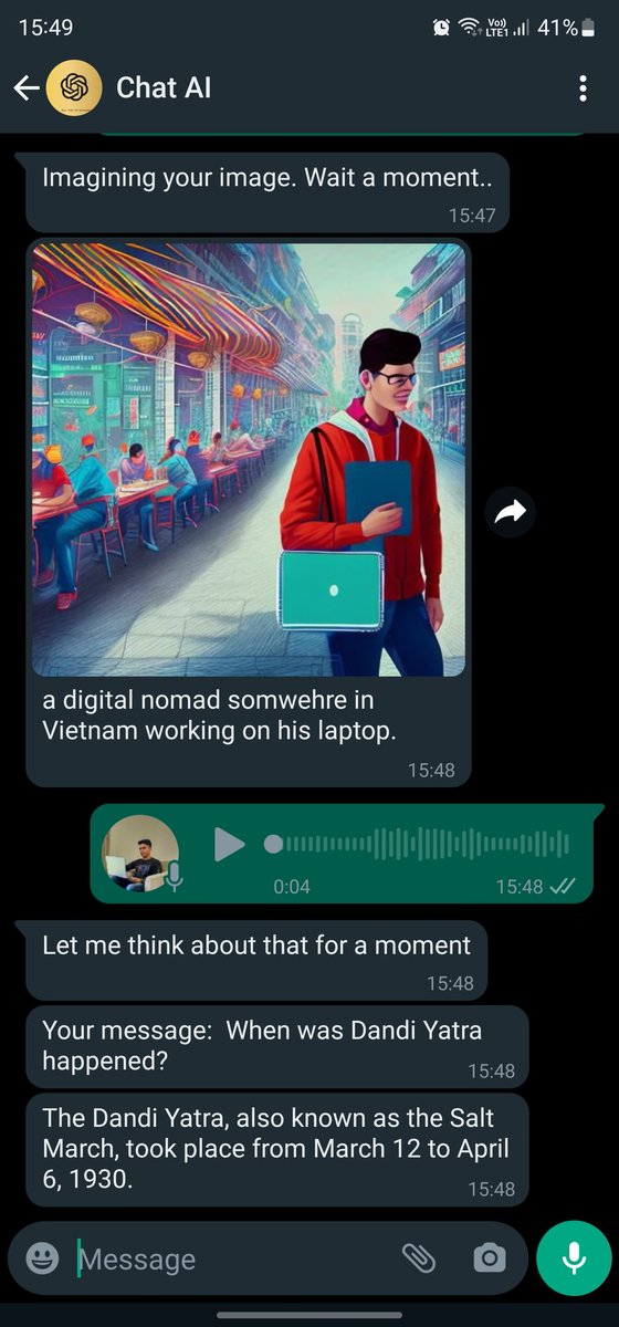 Punkesh93's tweet photo. Want to elevate your WhatsApp experience? Try out Chat AI! It not only answers your queries but can also transcribe your voice messages into text. Say goodbye to typing everything out and start enjoying more convenient conversations! #ChatGPT #WhatsApp #Transcription https://t.co/hwLAyyh6Xm
