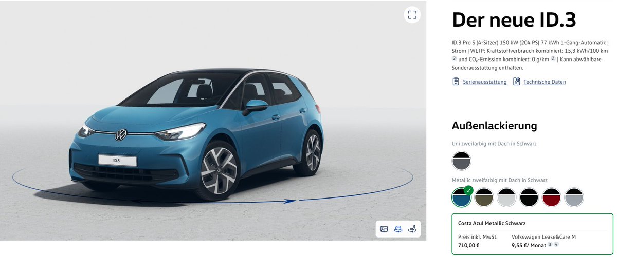 _BennyOtt_'s tweet image. Endlich es gibt wieder mehr Farben im Konfigurator

Ich bin ja irgendwie so ein Schwarz-Schwarz Fan
#Konfiguration #ID3 #Facelift #Volkswagen