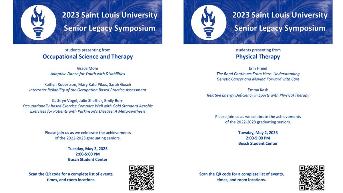sludchs's tweet photo. Congratulations to Doisy College of Health Sciences students presenting undergraduate research at the SLU Senior Legacy Symposium on Tuesday, May 2, 2023 at the Busch Student Center!
#DCHSlife #DCHSresearch #SLUresearch
@SLU_Official @SLUHealthNews
https://t.co/DSzdd8wfc8 https://t.co/Td8xgPoJVc