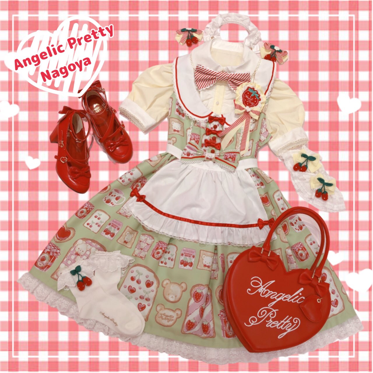 Sprinkle Heart Tartan ワンピース リボンクリップセット