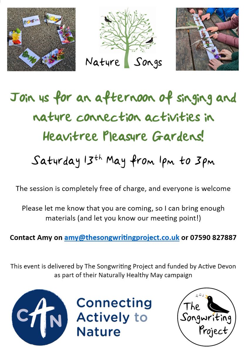 SongwritingProj's tweet photo. Very much looking forward to delivering one final Nature Songs event (in Devon) as part of #NaturallyHealthyMay  @activedevon https://t.co/Bp1efsJSIQ