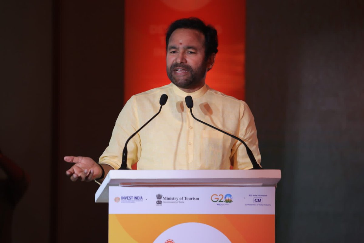 tourismgoi's tweet photo. Hon’ble Minister for Tourism, Culture and DoNER Shri G Kishan Reddy addressing the Business  Seminar at the Roadshow in Mumbai on 27th April for Global Tourism Investors Summit . https://t.co/hS1tl2EqYT