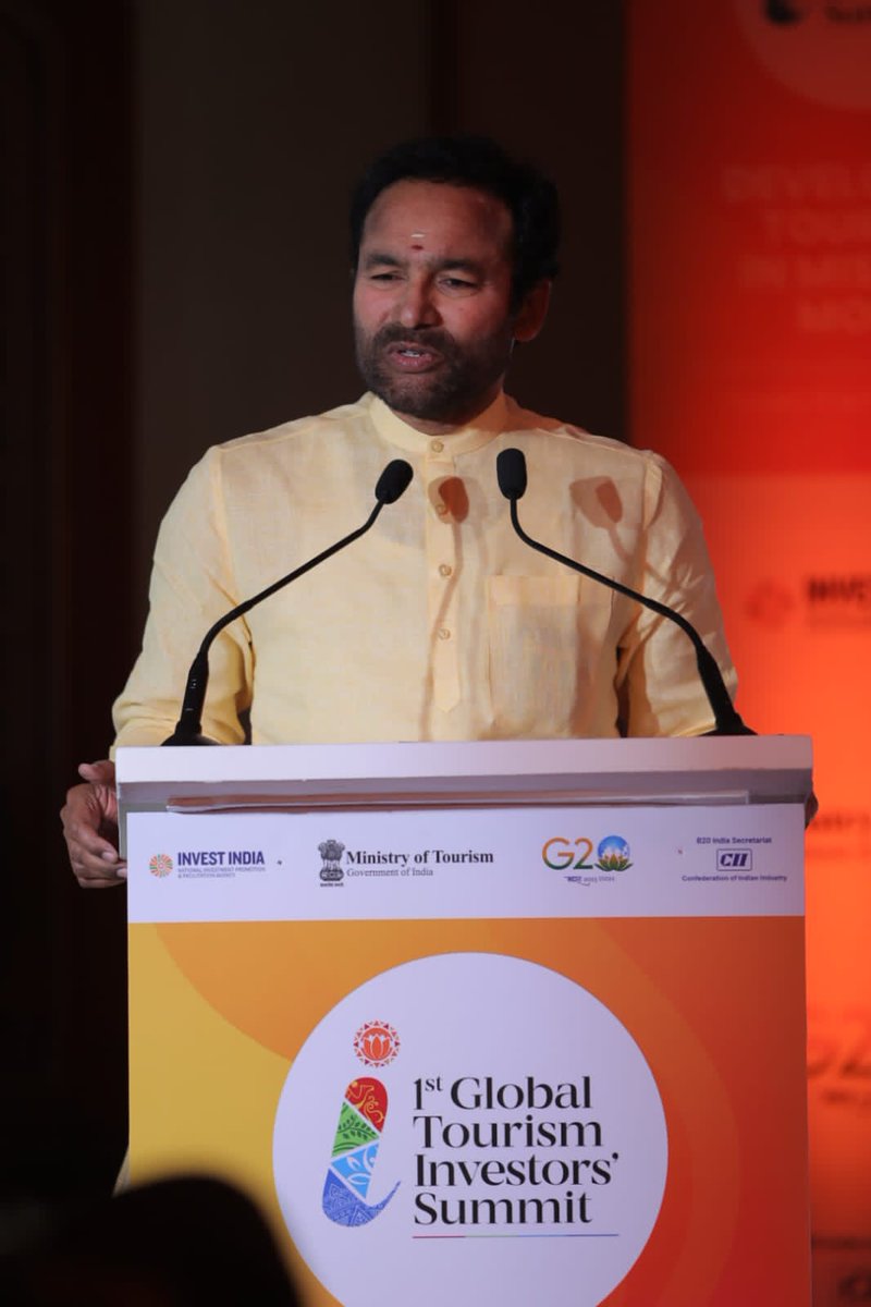 Hon’ble Minister for Tourism, Culture and DoNER Shri G Kishan Reddy addressing the Business  Seminar at the Roadshow in Mumbai on 27th April for Global Tourism Investors Summit .