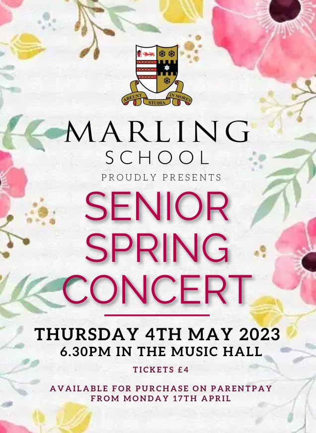 Tickets are still available via Parent Pay for our Senior Spring Concert on Thursday 4th May! <a href="/MarlingSchool/">Marling School</a> <a href="/marling_music/">Marling Music</a> @Marling6th