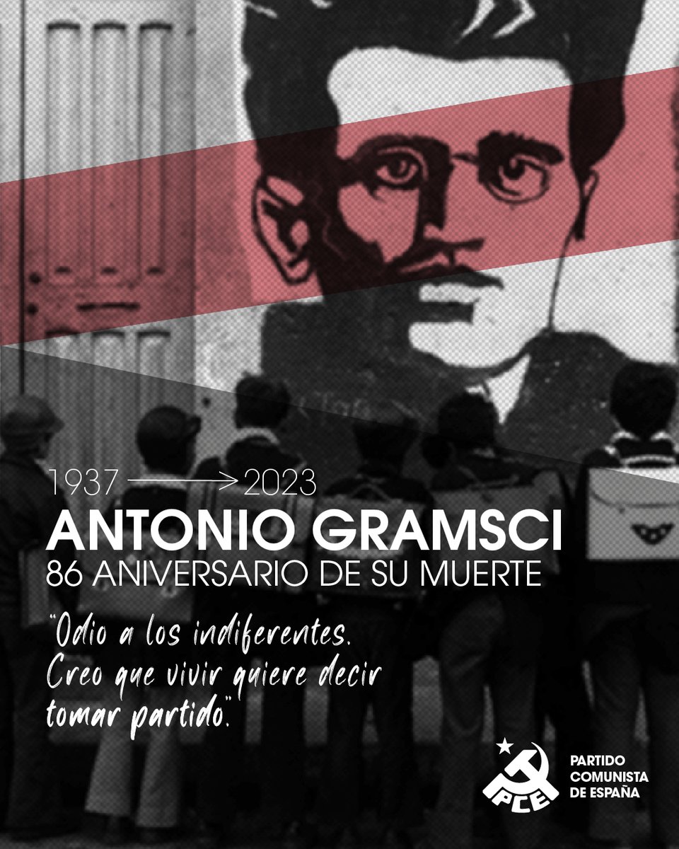 elpce's tweet photo. #TalDíaComoHoy de 1937 moría Antonio #Gramsci, dirigente y filósofo comunista, tras pasar una década encarcelado por la Italia fascista.

Durante el juicio, el fiscal ordenó que «por veinte años debemos impedir a este cerebro funcionar». ¡No lo consiguieron! #GramsciVive🟥✊ https://t.co/nk179gaVSM