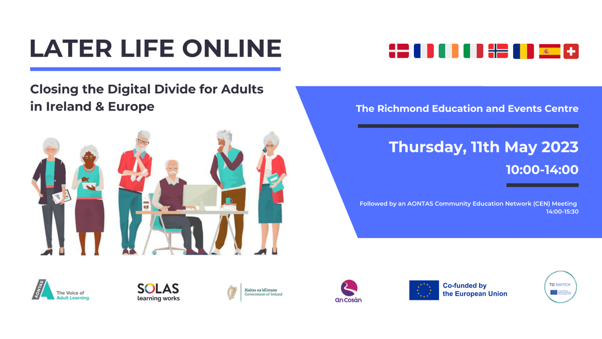 aontas's tweet photo. 2/2 @JohnstonAshling is a #DigitalSkills tutor @an_cosan and will give a workshop at our upcoming Later Life Online event on Thursday 11 May in Dublin. We'll discuss new ideas and tools in digital literacy. 
Places are filling fast so register today: https://t.co/A5hEVmhlRo https://t.co/PjnMBW6iQl