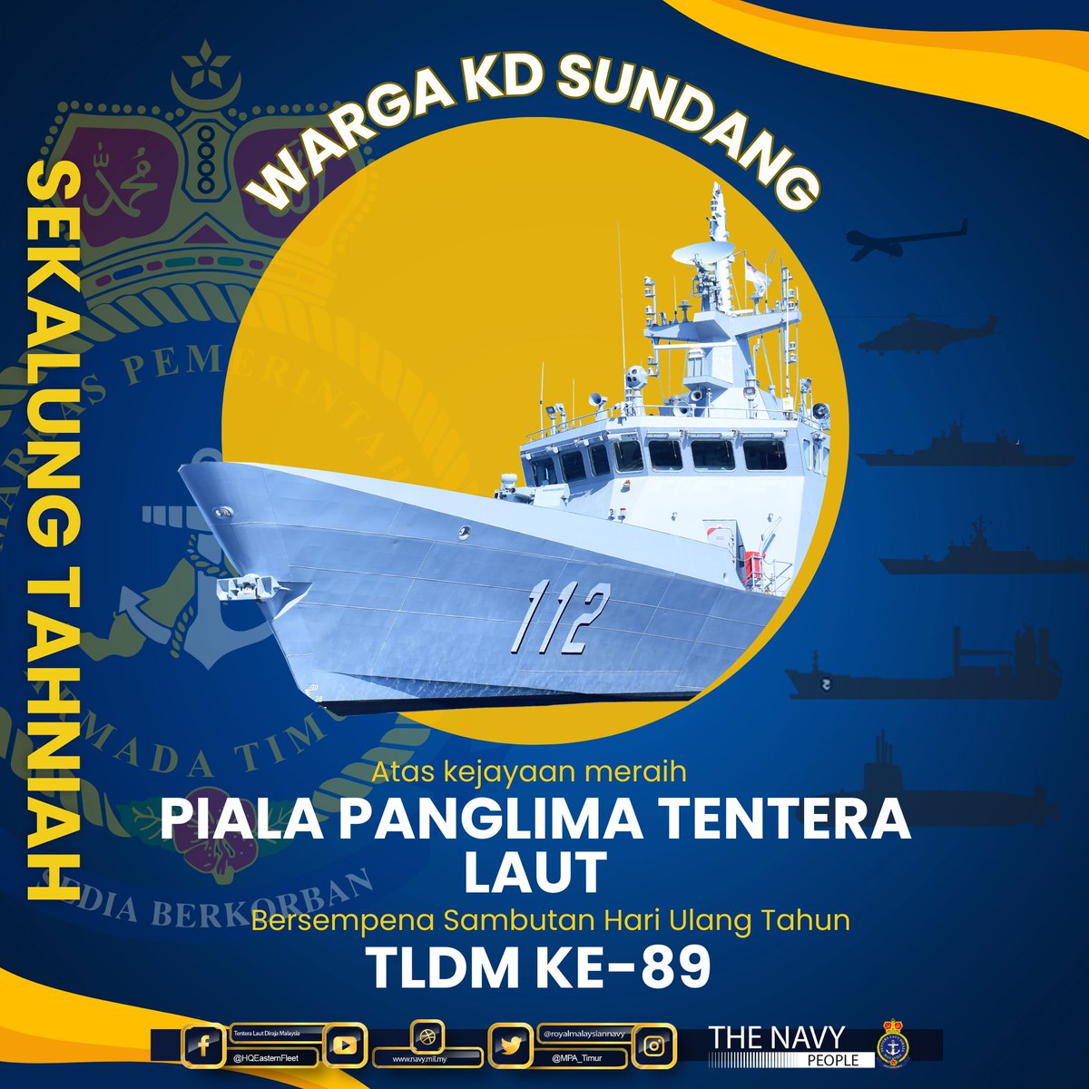 MPA_Timur's tweet photo. Kebanggaan.

#ArmadaTimur terus berbangga dgn kejayaan @KdSundang yang merangkul Piala Panglima Tentera Laut dlm sambutan Hari TLDM ke-89 hari ini. Piala ini diberikan kepada kapal yang mencapai tahap operasiyang tertinggi dalam kategori sistempersenjataan.

#NavyNews
#TLDM89 https://t.co/dcOr2Iojlh