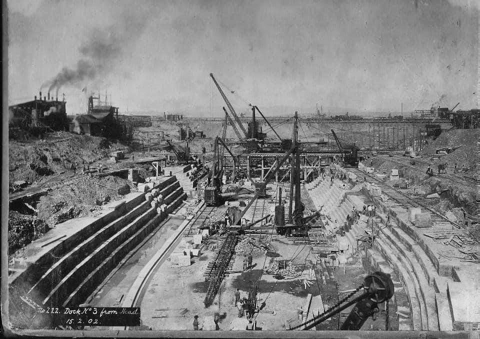 An absolutely incredible shot of Dock No. 3 under construction, dated 15.02.02 🏗️

 #Gibdock #Gibraltar #throwbackthursday #history #maritime #dockyard #shipyard #maritimehistory #maritimeheritage #engineering #drydock #RoyalNavy