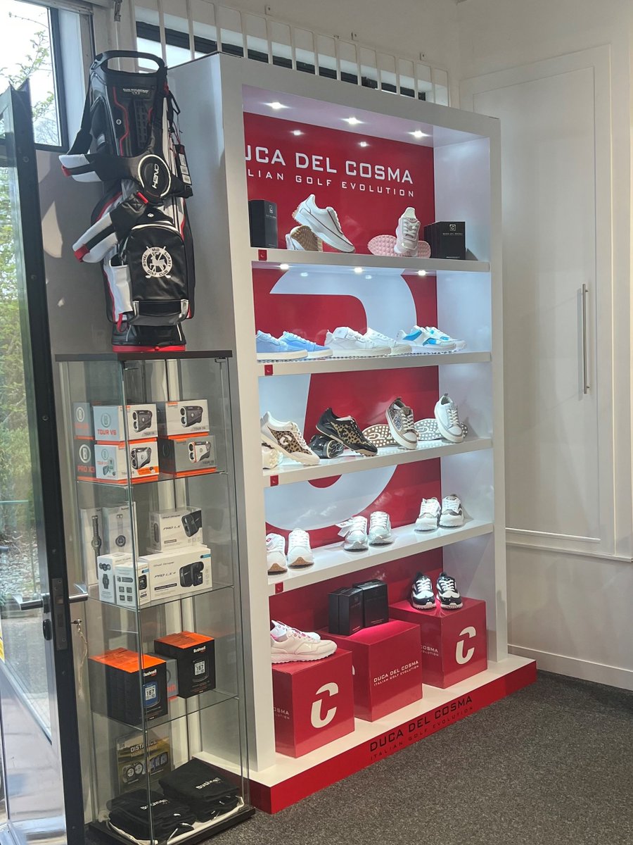 Ducadelcosma_'s tweet photo. Look what appeared in @rmsproshop overnight. The new collection looks fantastic in the display stand, well done to #TeamDuca for a great delivery 🤩

Looking forward to seeing everyone today as we start the @women_and_Golf event @royalmsgc

#golf #golfshoes #womeningolf https://t.co/7PsrXqQOxw