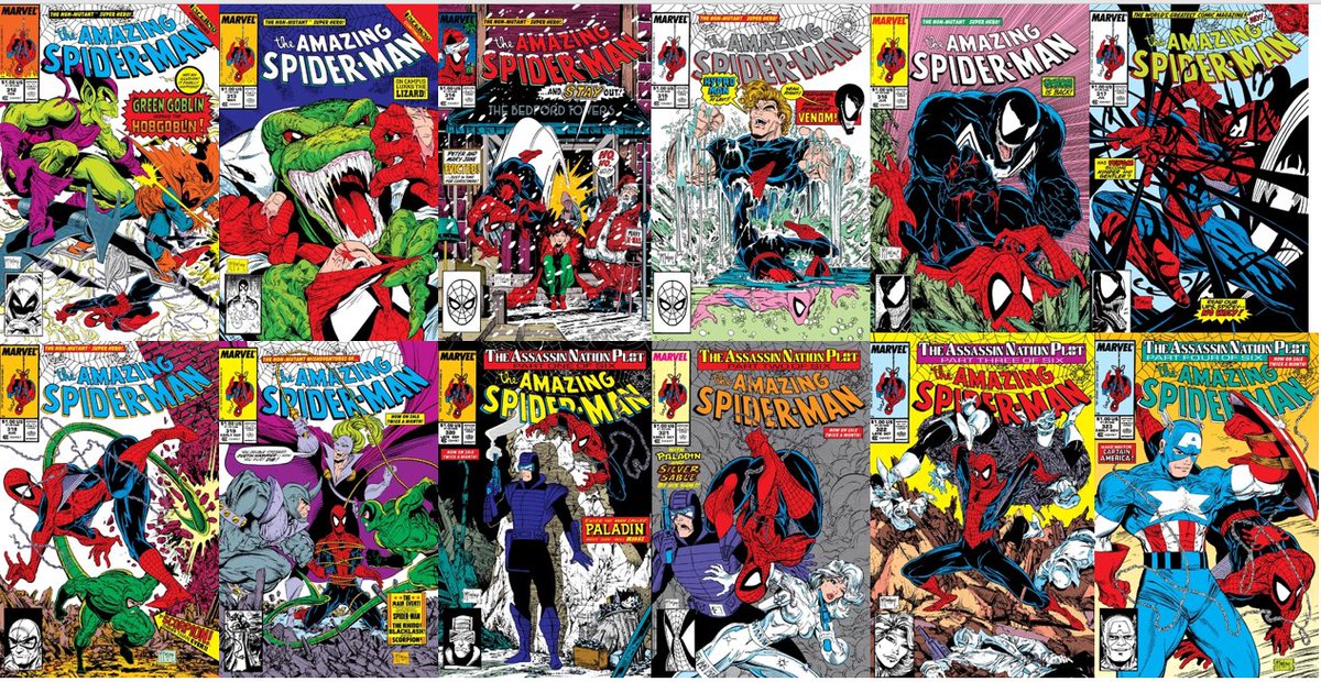 Cinemadroide's tweet photo. #COMICS #MyClassics David Michelinie de 1987 à 1994 écrit la période la + populaire de The Amazing Spider-Man où se succèdent 3 dessinateurs majeurs marquée par l'introduction de Venom et Carnage. Les num #298–323, 325, 328 où Mcfarlane révolutionne la représentation de Spidey https://t.co/7dUqeiVkOv