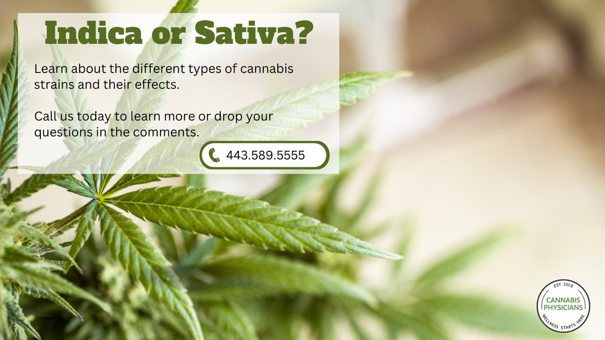 Indica or Sativa? Learn about the different types of cannabis strains and their effects. Call us today to learn more or drop your questions in the comments.

#CannabisEducation #KnowYourStrains"