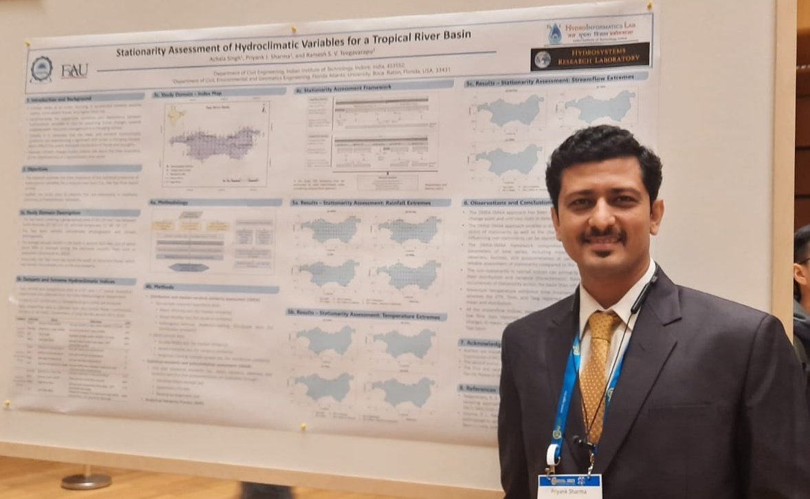 Presented our research on 'Stationarity assessment of hydroclimatic variables for a tropical river basin' at #EGU23 based on the work of my PhD student Ms. Achala Singh @IITIOfficial. Had a lot of discussion on the methodology presented by us. Appreciated by many.
@EGU_HS