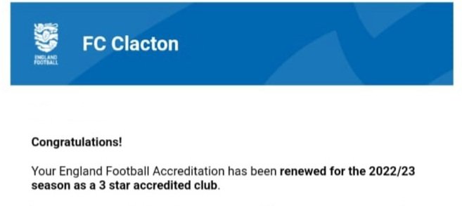 Super proud to be awarded 3 star accredited club. Thank you to all who support us
If you would like to join our club, we always welcome new players/ coaches/volunteers etc to help us keep this running for all the girls, boys, men &amp; women of FC Clacton
<a href="/EssexCountyFA/">Essex County FA</a> <a href="/FC_Clacton/">FC Clacton</a>