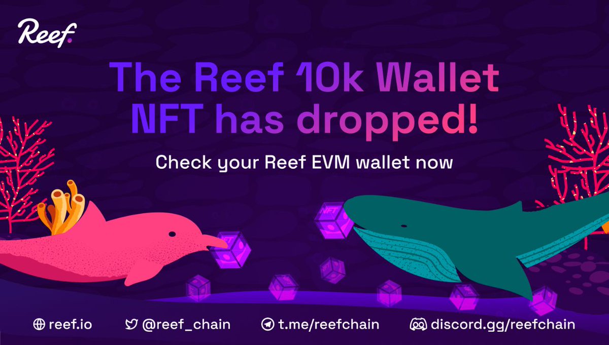 Reef_Chain's tweet image. It's time to check your #ReefChain Wallets for a surprise!

🐠We’re celebrating 10,000 wallets and counting!

We have successfully completed the #NFTdrop as a celebration of this remarkable achievement! Thank you for being with us on this journey! 🙏

#BuildTheReef