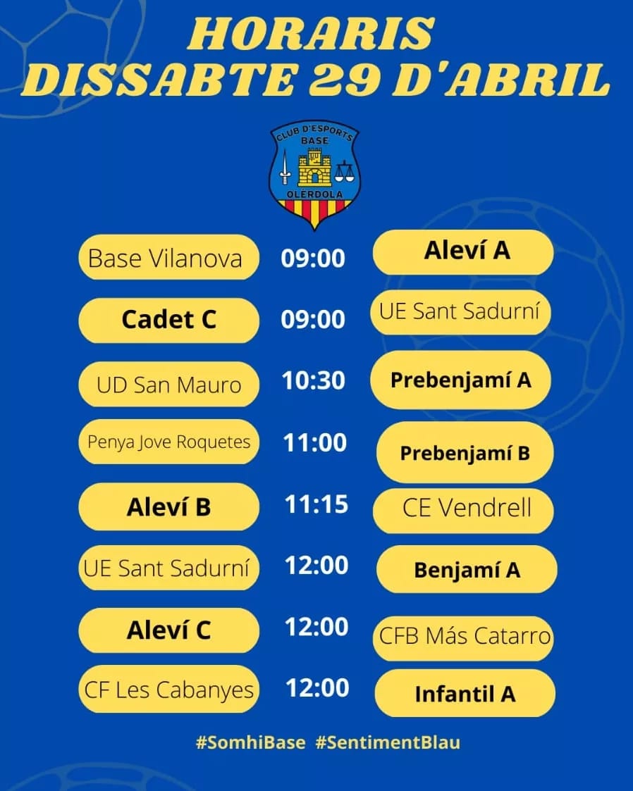 baseolerdola's tweet photo. Agenda de partits del cap de setmana.
Vine a donar suport els nostres equips.
Aquest dissabte el JA pot aconseguir el seu objectiu i proclamar-se Campió.
#SomhiBase
#GoBlues https://t.co/JRDfSS4Qra