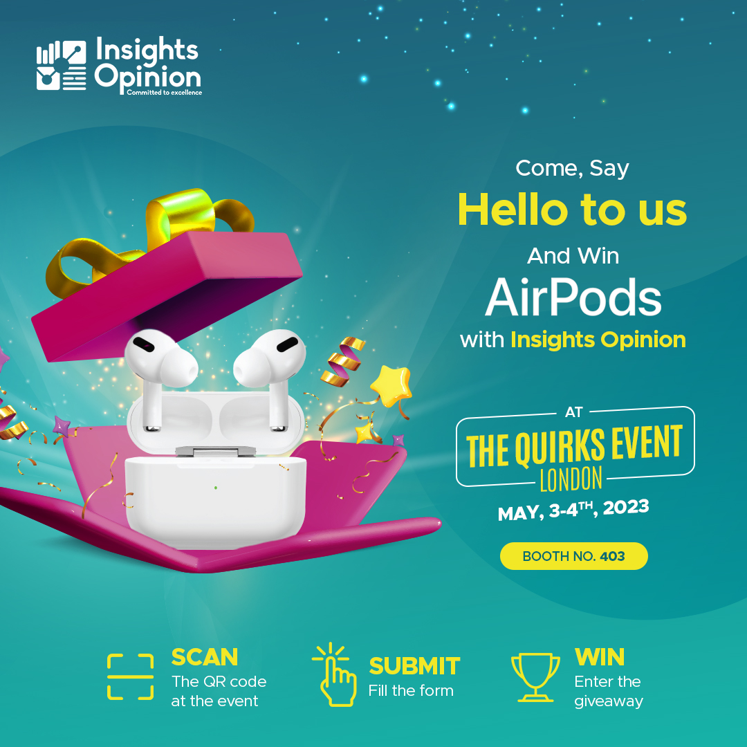 insightsopn's tweet photo. Stand a chance to win #AirPods by visiting us at #TheQuirksEvent, London on May, 3-4th, 2023 Booth number 403 where you can scan the QR code & stand a chance to win. 

#InsightsOpinion #GiveawayAlert #MRX #London #MarketResearch #EventPost #AirpodsGiveaway #TheQuirks #AppleAirPods